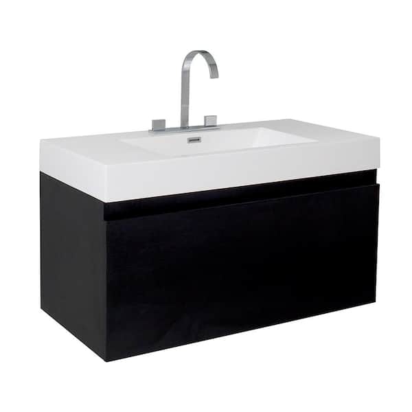 Fresca Mezzo 40 in. Bath Vanity in Black with Acrylic Vanity Top in White with White Basin