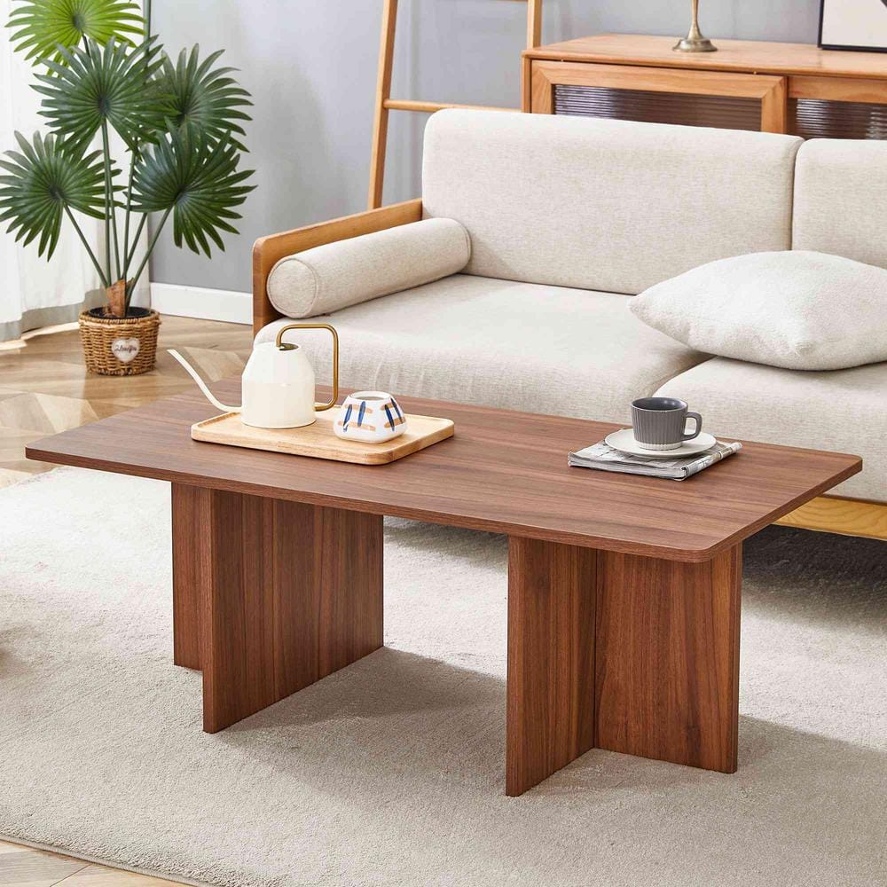 44.8 in. Walnut Rectangle MDF Coffee Table with Wood Grain Texture Finish