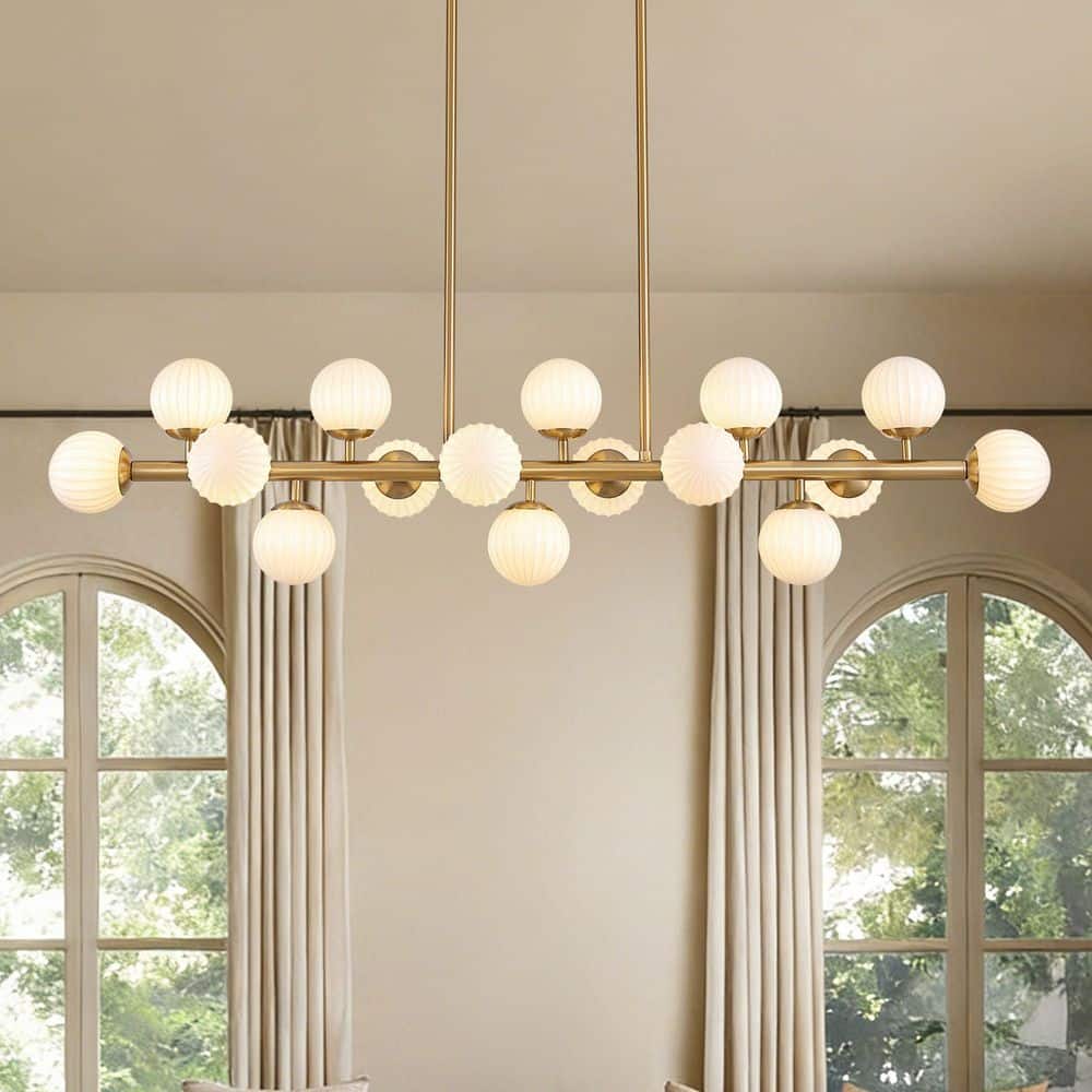 WDETR 48 in. Modern 16-Light Gold Linear Chandelier for Kitchen