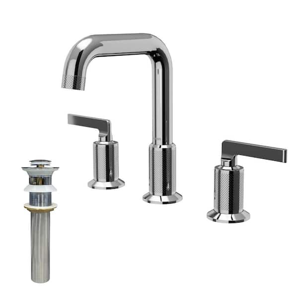 Karran Gillingham Widespread 2-Handle Three Hole Bathroom Faucet with Matching Pop-up Drain in Chrome