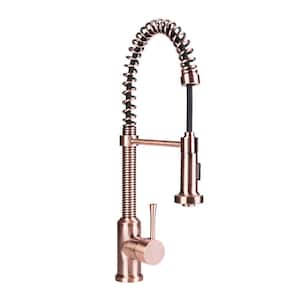 Residential Single-Handle Spring Coil Pull-Down Sprayer Kitchen Faucet in Antique Copper