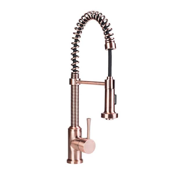 Brienza Residential Single-Handle Spring Coil Pull-Down Sprayer Kitchen Faucet in Antique Copper