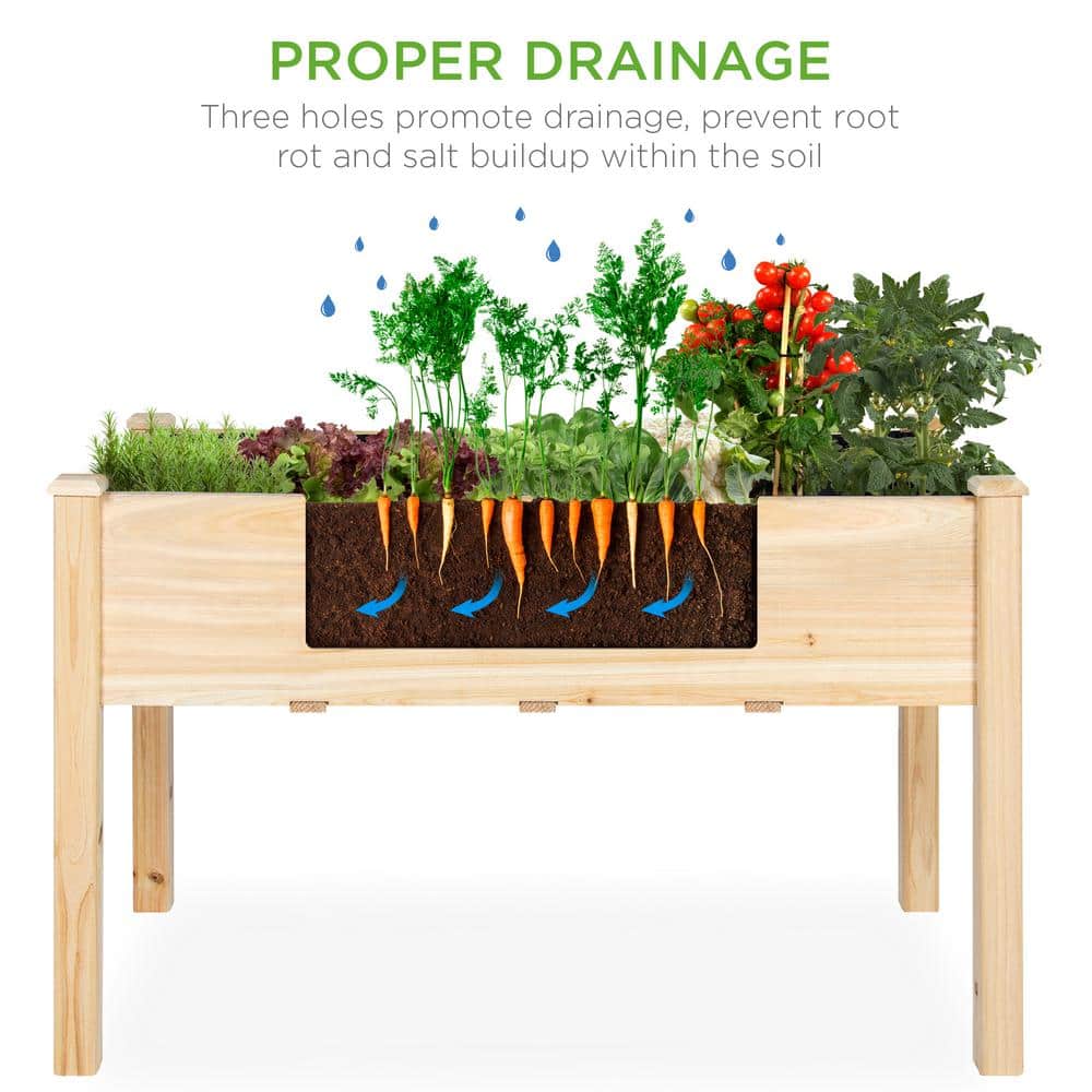 Natural Fir Wood Elevated Garden Planter with Liner, 48"
