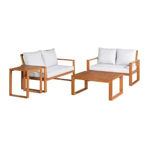 Grafton Eucalyptus Wood 4-Piece Set with Two 2-Seat Benches, Coffee Table and Cocktail Table