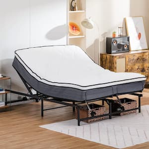 Black Adjustable Metal Bed Frame 60 x 80 in. King Bed Base w/Remote Control, Independent Head and Foot Incline Bed Frame