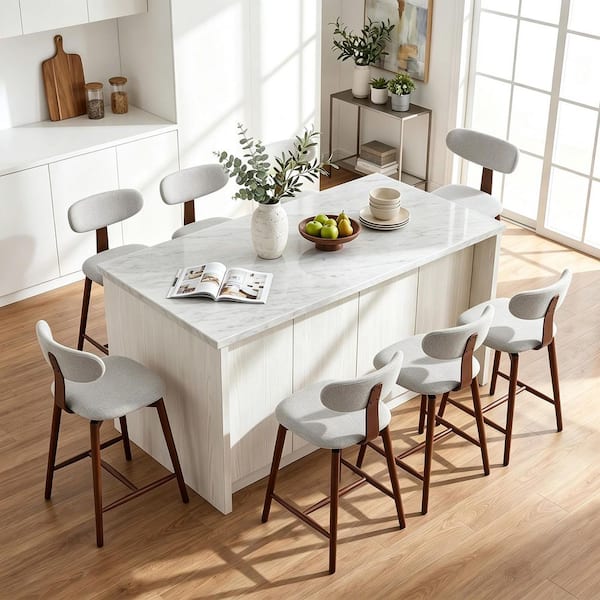 Uixe 22.4 in. H Light Gray Low Back Solid Wood Swivel Bar Stool