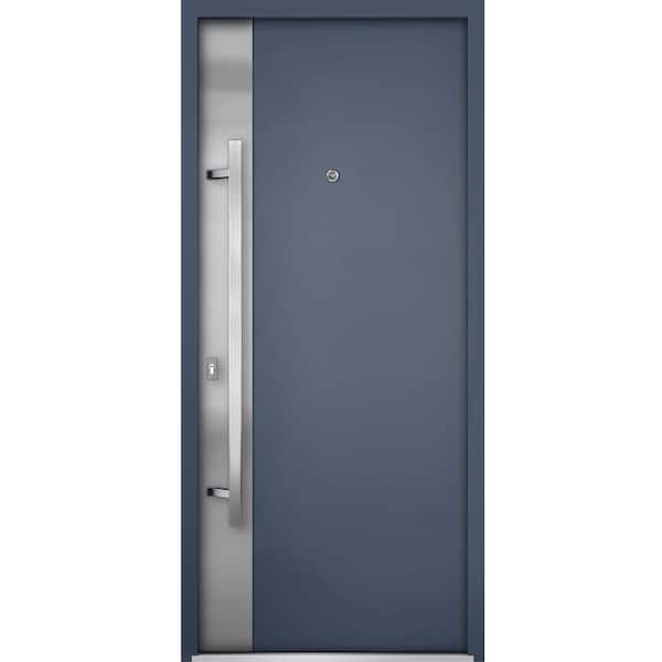 VDOMDOORS 0729 36 in. x 80 in. Right-hand/Inswing Gray Graphite Steel Prehung Front Door with Hardware