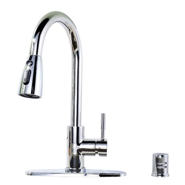 ALEASHA Single Handle Pull Down Sprayer Kitchen Faucet with Air Gap Kit in Polished Chrome