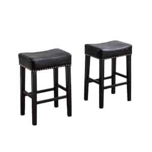 Counter Height 26 in. Black PU Bar Stools for Kitchen Backless Stools Farmhouse Island Chairs Set of 2