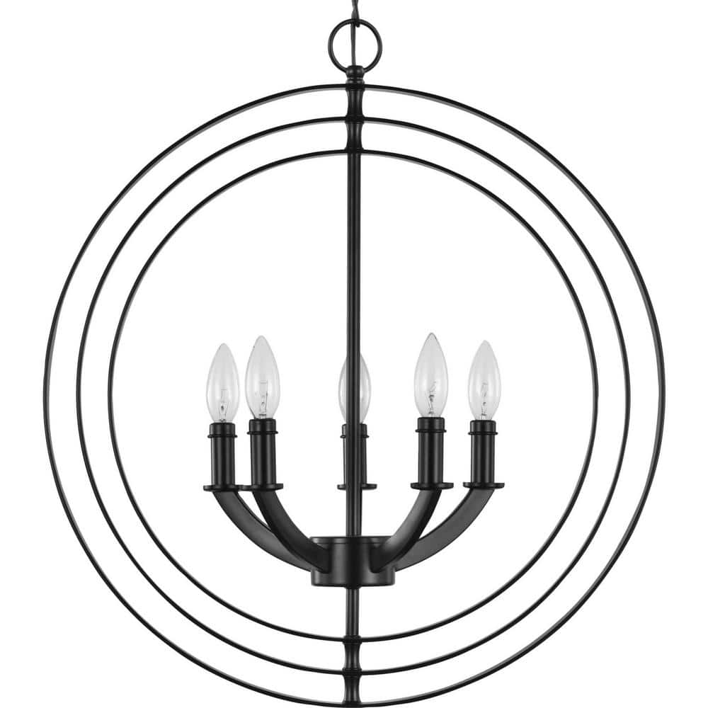 Equinox Matte Black 5-Light Chandelier Pendant with Glass Accents