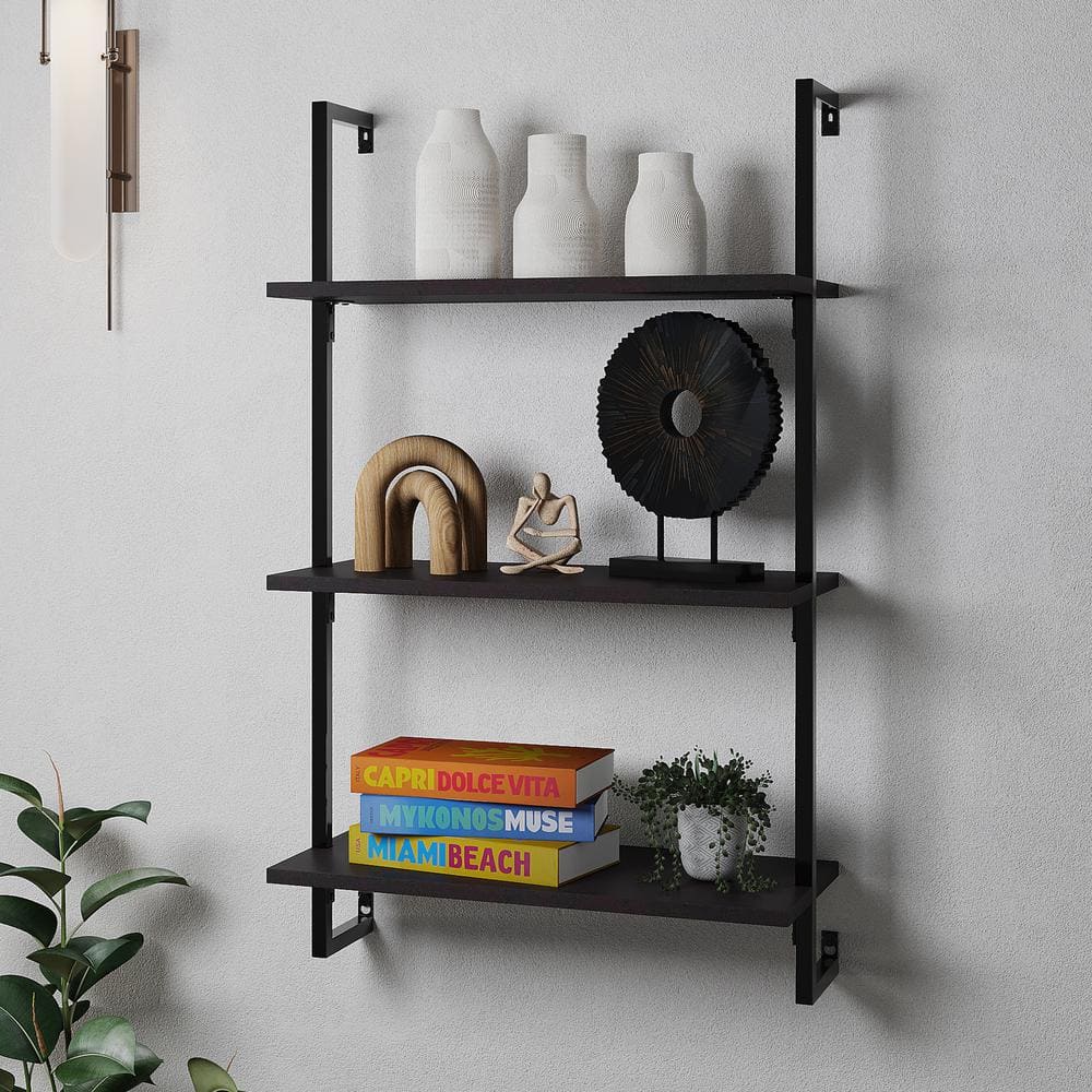 happimess Madera 40.55 in. Classic Industrial 3-Shelf Wood Wall