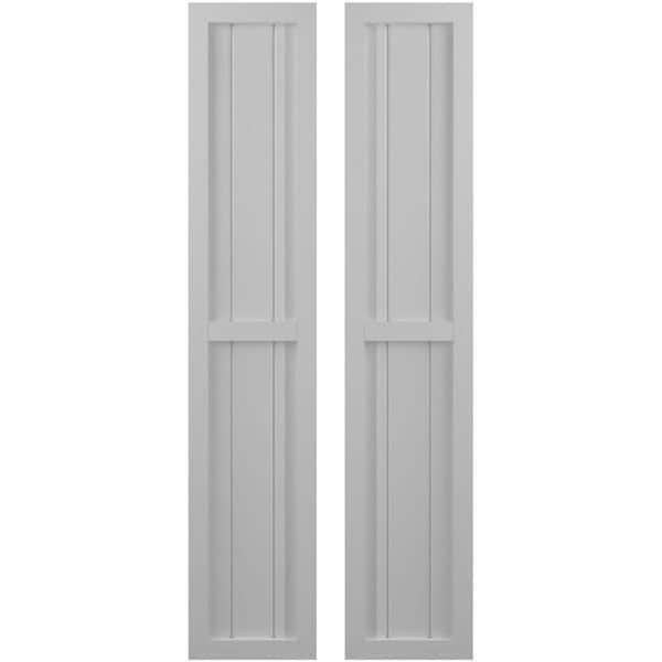 Ekena Millwork 10-1/2 in. W x 52 in. H Americraft 3 Board Exterior Real Wood Two Equal Panel Framed Board and Batten Shutters Primed
