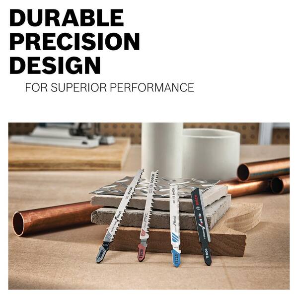 Bosch T-Shank Multi-Purpose Jigsaw Blades, 10 Piece Assorted Jig Saw Blade Set For Cutting Wood And Metal T5002