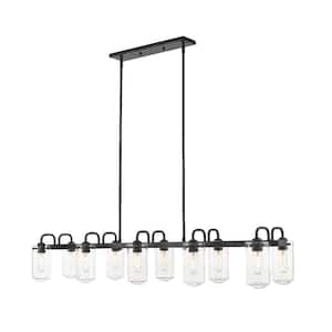 Delaney 10-Light Matte Black Chandelier with Glass Shade