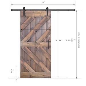 Triple KL Series 38 in. x 84 in. Fully Set Up Briar Smoke Finished Pine Wood Sliding Barn Door With Hardware Kit
