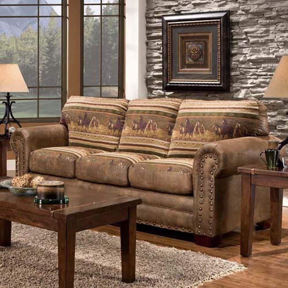 Brown Faux Leather Queen Sleeper Sofa with Nailhead Accents