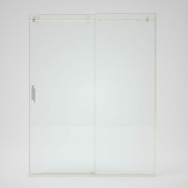 Unbranded 60 in. W x 76 in. H Sliding Frameless Shower Door in Nickel Finish with Clear Glass