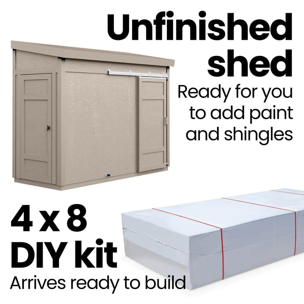 Cambria 10x4 Beige Wood Lean-To Shed with Sliding Barn Door