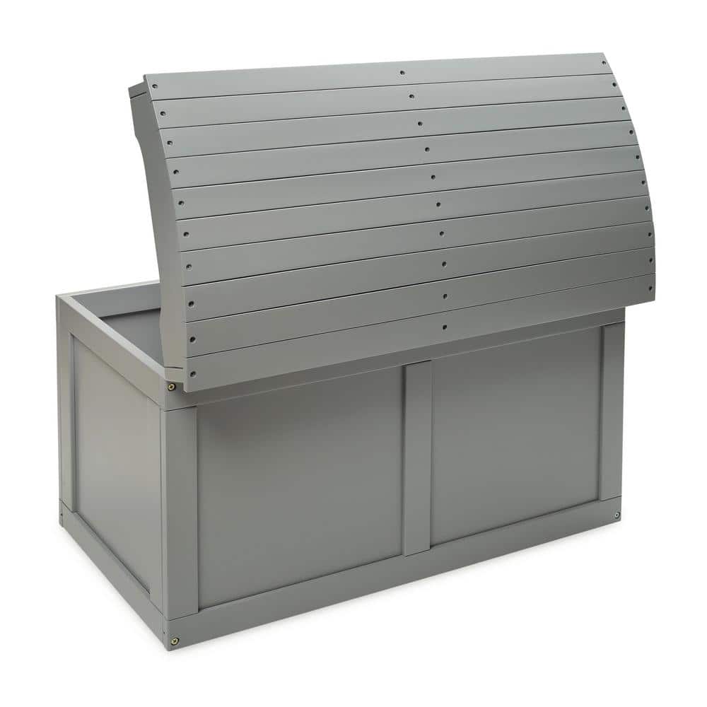 Gray Wooden Barrel Top Toy Chest with Safety Hinge