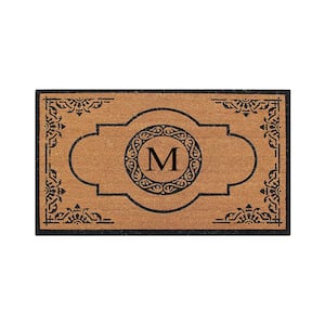 A1HC Abrilina Hand Crafted Black/Beige 36 in. x 72 in. Coir & PVC Heavy Weight Outdoor Entryway Monogrammed M Door Mat