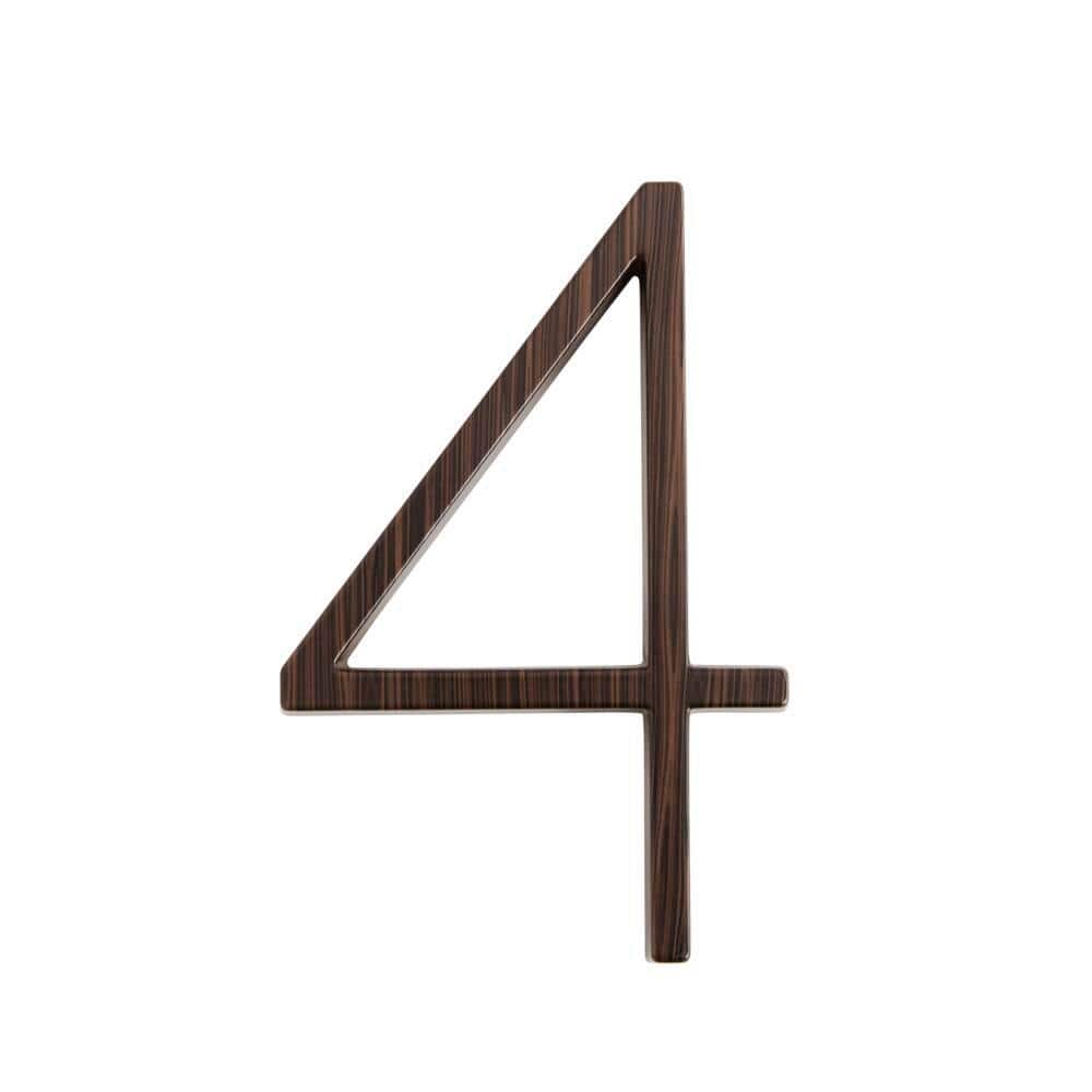 5 in. Wood Grain Zinc Alloy Floating or Flush House Number 4
