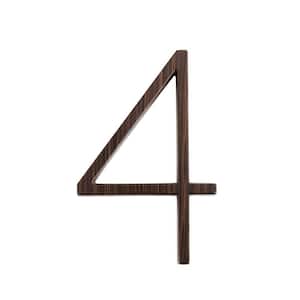 5 in. Wood Grain Zinc Alloy Floating House Number 4