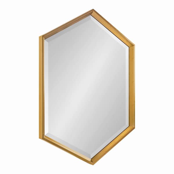 Kate and Laurel Calter 31 in. x 22 in. Classic Hexagon Framed Gold Wall Mirror