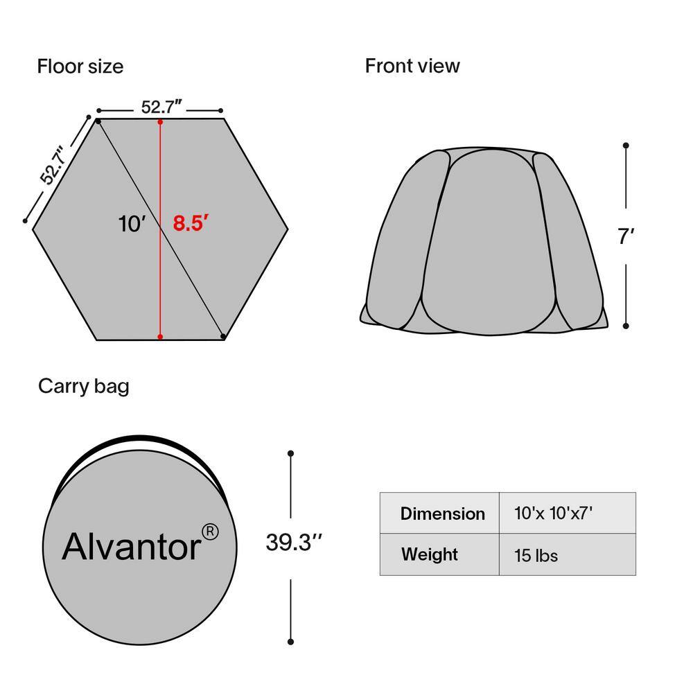 Alvantor Pop Up Screen House Event Camping Tent 10'x10' Beige Instant Outdoor Canopy 1 Room