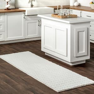 Nia Tile Faux Rabbit Machine Washable Area Rug White 2 ft. 6 in. x 10 ft. Runner Rug