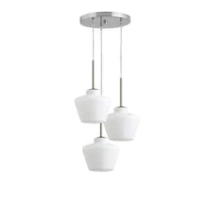 Midtown 3-Lights Brushed Nickel Pendant Light with White Glass Shades