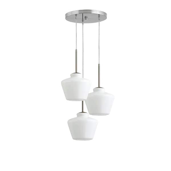 HomeGlam Midtown 3-Lights Brushed Nickel Pendant Light with White Glass Shades