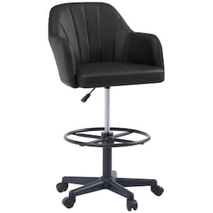 Premium PU Swivel Drafting Chair with Adjustable Height and Lumbar Support for Home Office Office Stool, Black