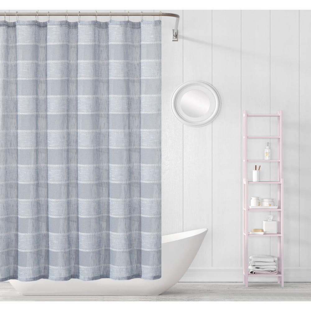 Textured Mosaic Pattern Spa Blue Cream or Black Luxury Jacquard Shower Curtain 