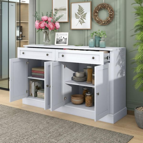 60 in. W x 15.7 in. D x 33.9 in. H White MDF Ready to Assemble Kitchen Cabinet Sideboard with 2 Drawers and 4 Doors