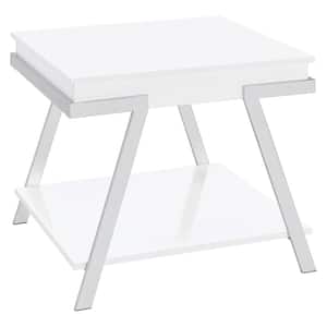 26 in. White High Gloss and Chrome End Table
