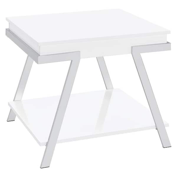 Coaster 26 in. White High Gloss and Chrome End Table