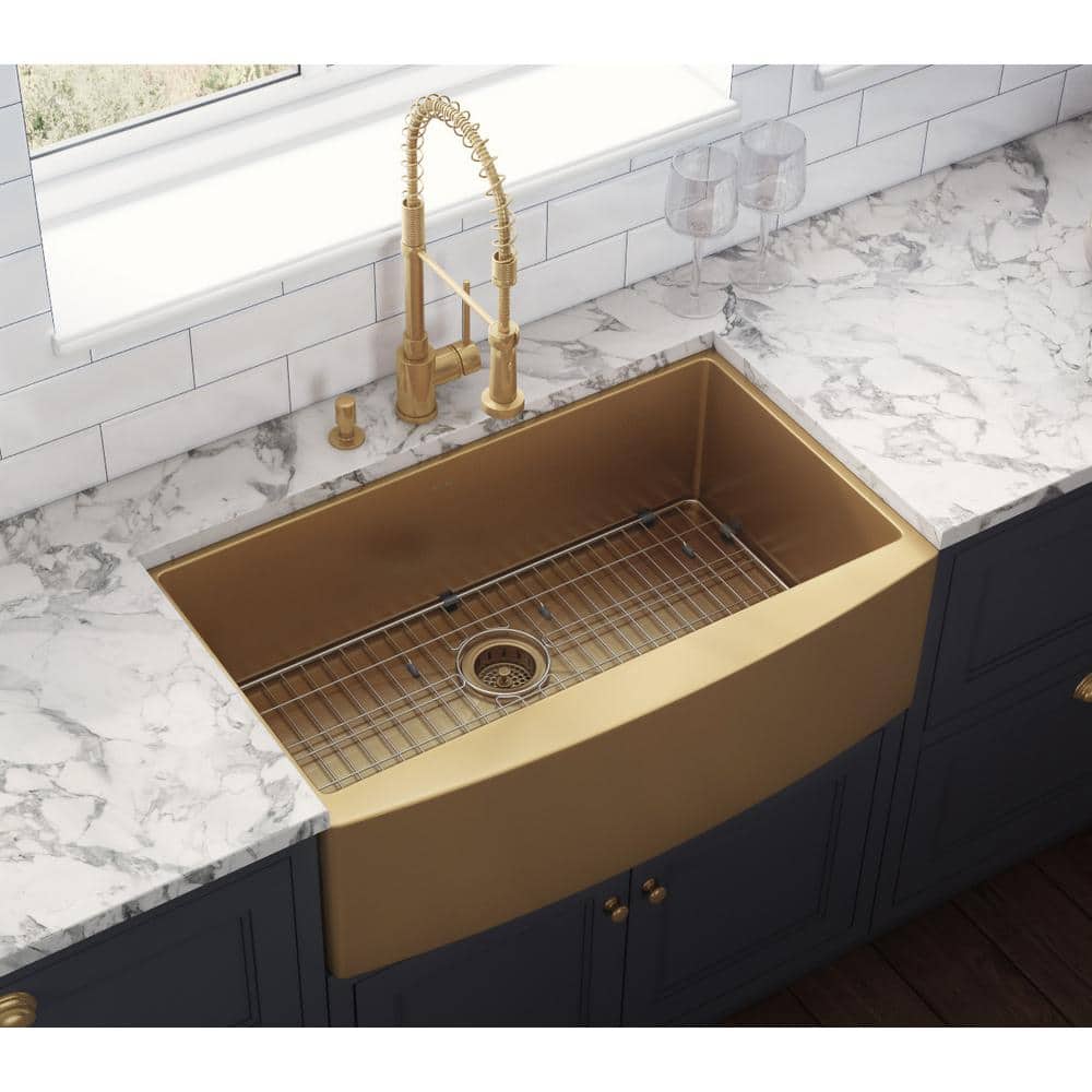 30-Inch Brass Tone Matte Gold Stainless Steel Farmhouse Sink