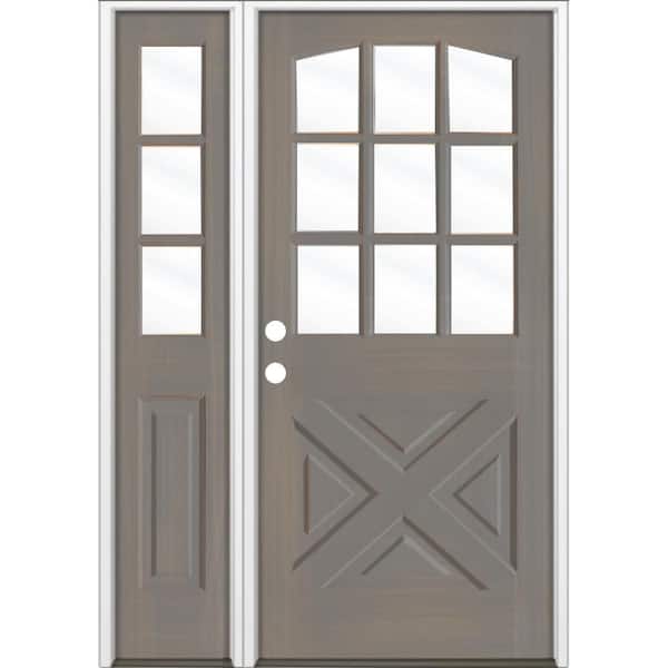Krosswood Doors 50 in. x 80 in. Farmhouse X Panel RH 1/2 Lite Clear Glass Grey Stain Hemlock Prehung Front Door with LSL
