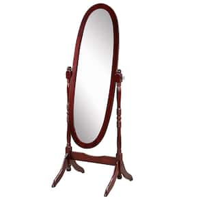 Cheval-Style 22.5 in. W. x 59.2 in. H Oval Wood Frame Cherry Floor Mirror with Bracketed Feet