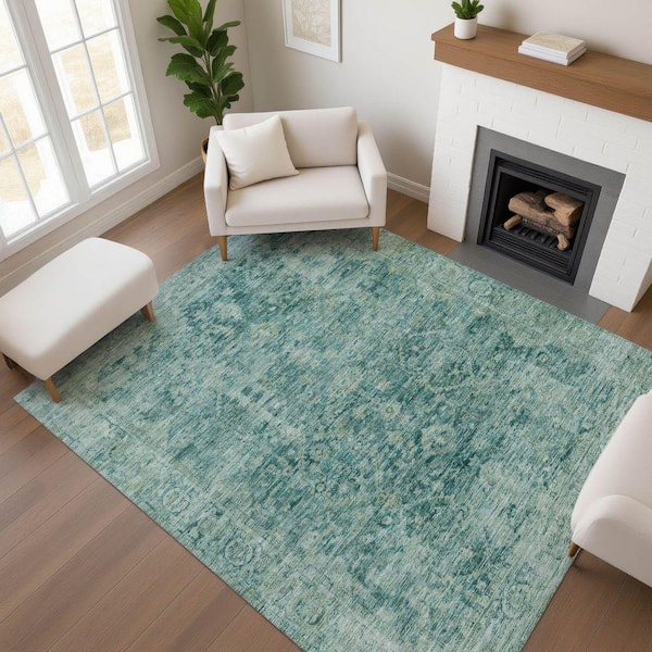 Mayfield Premium Machine Washable Abstract AMF1773 Teal 5 ft. x 7 ft. 6 in. Area Rug