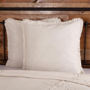 Burlap Antique White Farmhouse Fringed Ruffle Cotton Euro Sham