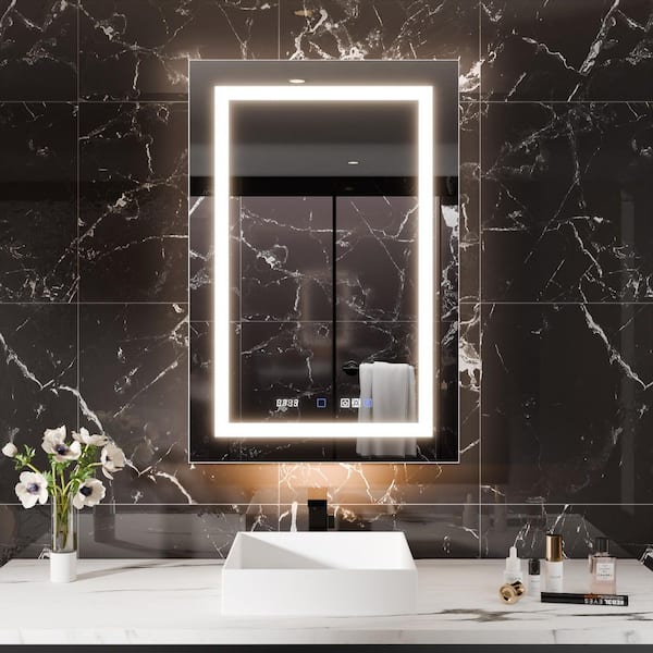24 in. W x 36 in. H Rectangular Silver Aluminum Recessed/Surface Mount Left Hinge Dimmable Medicine Cabinet with Mirror
