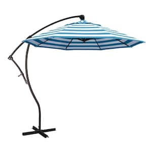 9 ft. Bronze Aluminum Cantilever Patio Umbrella with Crank Open 360 Rotation in Cabana Regatta Sunbrella
