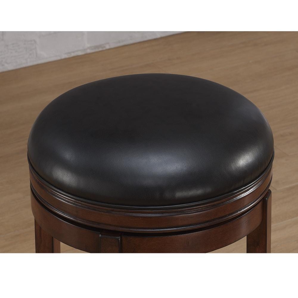 Transitional Brown Wood and Leather Swivel Bar Stool