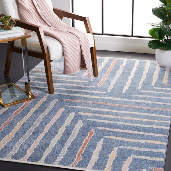 Blair Blue/Multi 7 ft. x 7 ft. Machine Washable Abstract Striped Square Area Rug