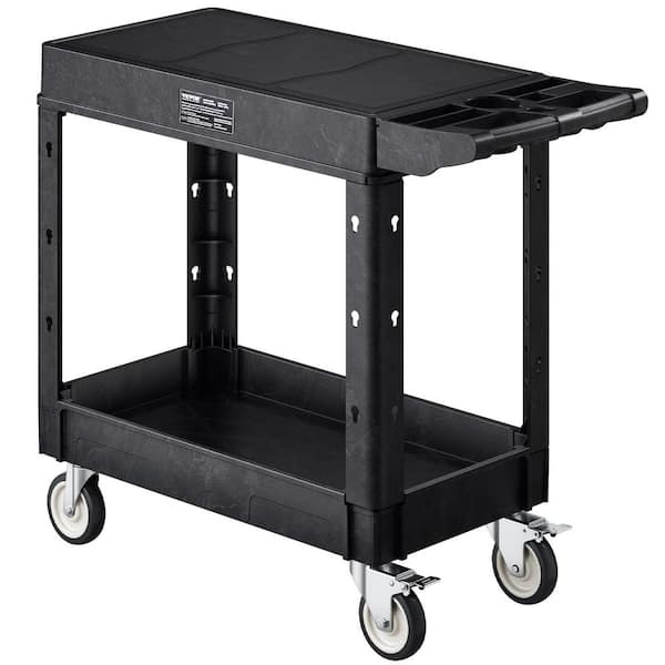 Utility Cart 550 lbs. Capacity 31.3 x 17.7 in. 2-Shelf Plastic 360° Swivel Wheels (2 with Brakes) Hand Trunk