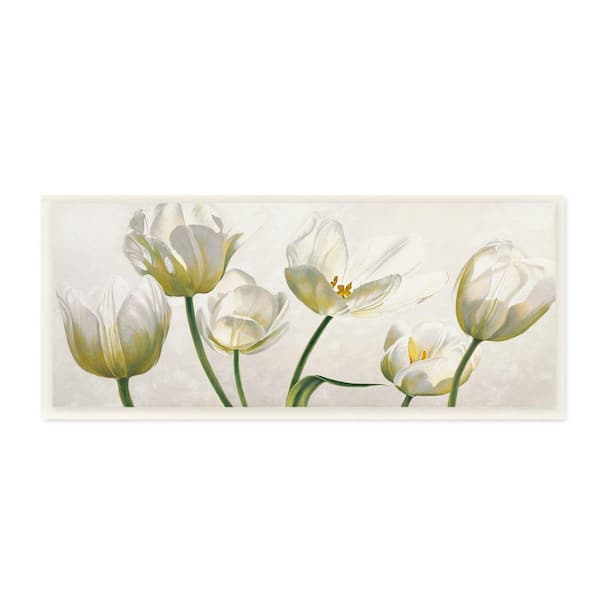 "Soft White Blooming Tulip Petals Floral Details" by Eva Barberini Unframed Nature Wood Wall Art Print 7 in. x 17 in.