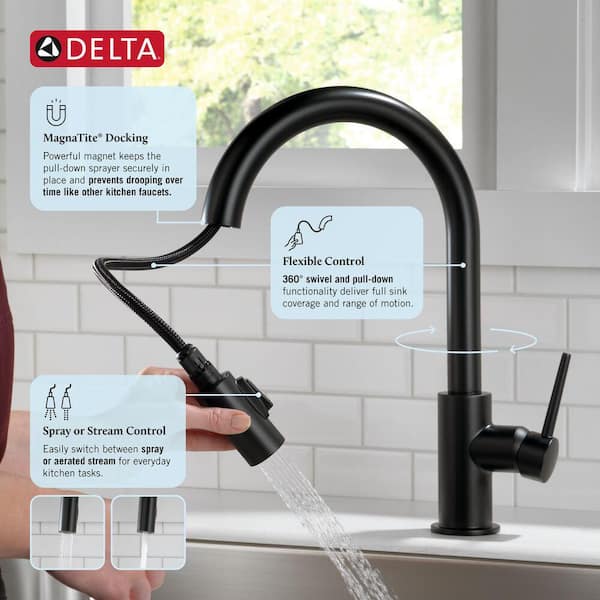 ブラックパティーナEX1000ml Delta Trinsic Single-Handle Pull-Down Sprayer Kitchen Faucet with