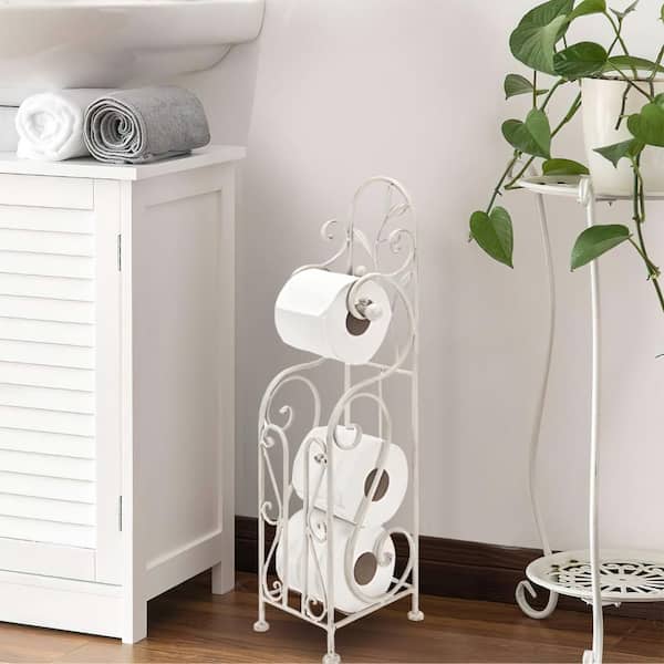 Classic Free Standing Metal Toilet Paper Holder in Off White