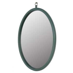 23.62 in. W x 29.92 in. H Mordern Oval PU Covered MDF Framed Wall Decorative Bathroom Vanity Mirror in Green